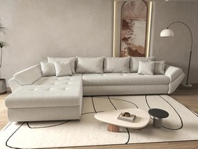 Colțar extensibil dumonde cu ladă de depozitare si sezut confortabil din spuma high-density, Loana XL Zoom Cream 335x185 cm