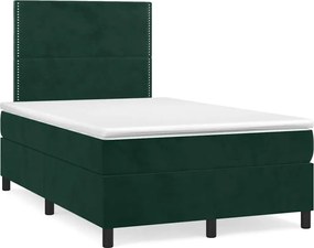 vidaXL Pat box spring cu saltea, verde închis, 120x200 cm, catifea