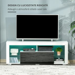 HOMCOM Suport TV cu Iluminare LED Multicoloră și Telecomandă, pentru Televizoare până la 55", Dulapior cu Sertare Lemn Alb Lucios | Aosom Romania