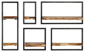 246014 vidaXL Set rafturi de perete 5 piese, lemn masiv de acacia și oțel