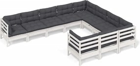 vidaXL Set mobilier grădină cu perne, 10 piese, alb, lemn de pin