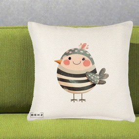 Perna Decorativa Pui Kawaii Teal cu Flori, 40x40 cm, Crem Reliefat, Husa Detasabila, Perna Inclusa, BEKZ®