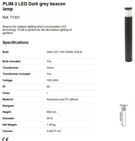 Stalp LED de iluminat exterior design modern IP65 PLIM-3