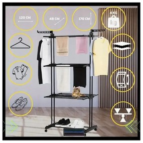 Uscător de rufe cu mai multe niveluri - negru