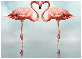 Tablou pe sticlă cu doi flamingo (70x50 cm)