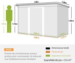Casuta gradina, sopron pentru depozitare si organizare 277x130x173cm, verde Outsunny | Aosom RO