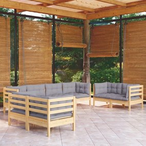 Set mobilier gradina cu perne gri, 8 piese, lemn masiv pin