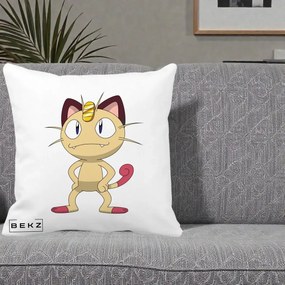 Perna Personalizata Meowth Pokemon, 40x40 cm, Alba Mata, Husa Detasabila, Perna Inclusa, BEKZ®
