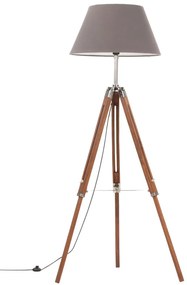 Lampa de podea trepied, maro miere si gri, 141 cm, lemn de tec Maro  si gri, 1, 1