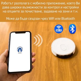 Robot aspirator Neabot NoMo Q11, Li-ion 5200 mAh, Wi-Fi, 50W, 4000 Pa, 2.5 l, Curatare uscata / umeda, Filtru HEPA lavabil, Autogolire, Alb / Negru