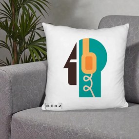 Perna Personalizata Retro Casti Muzicale, 40x40 cm, Alb Pufos, Husa Detasabila, Perna Inclusa, BEKZ®