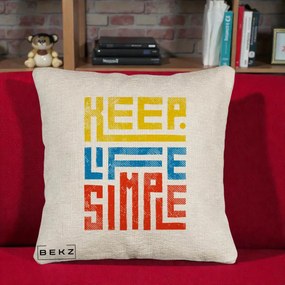 Perna Decorativa Keep Life Simple Colorat, 40x40 cm, Bej Canapea, Husa Detasabila, Perna Inclusa, BEKZ®