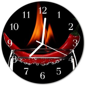 Ceas de perete din sticla rotund Chilli Foc Bucătărie Roșu