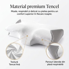 Fata de perna ergonomica Tencel, 60x40x12 cm, Alb