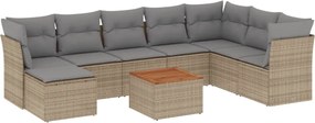 vidaXL Set canapele de grădină, 9 piese, cu perne, bej, poliratan