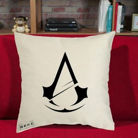 Perna Personalizata Assassin's Creed Minimalist, 40x40 cm, Ecru, Husa Detasabila, Perna Inclusa, BEKZ®