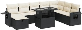 vidaXL Set mobilier de grădină cu perne, 9 piese, negru, poliratan