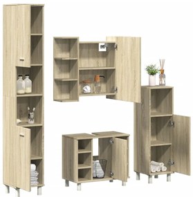 vidaXL Set mobilier de baie, 4 piese, stejar sonoma, lemn prelucrat