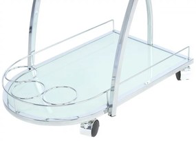 Masuta/Carucior pentru servire din sticla securizata James, 62x45x70 cm, alb/crom