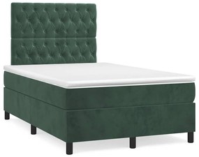 vidaXL Pat cu arcuri, saltea și LED, verde închis, 120x190 cm, catifea