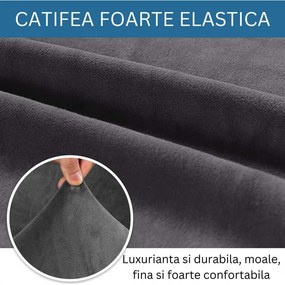 Set Huse Elastice din Catifea pentru Canapea 3 Locuri + 2 Fotolii, cu Brate, Gri, HCCJS-02