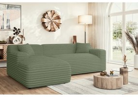 Colțar verde cu tapițerie din catifea reiată (cu colț pe partea stângă, cu șezlong) Martin – Ropez