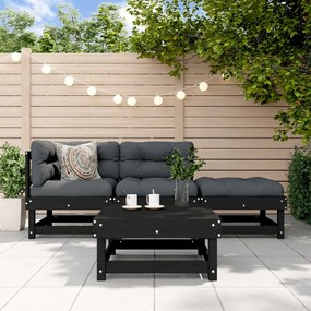 3186484 vidaXL Set mobilier relaxare de grădină 4 piese, negru, lemn masiv pin