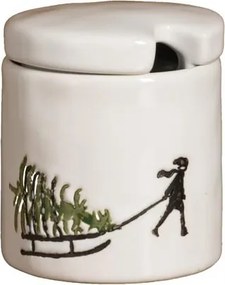 Zahărniță din ceramică albă cu motive de iarnă pictate manual, 7 × 6,5 cm, „Slalom"