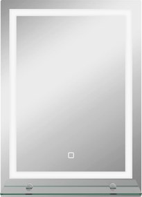 Kleankin Oglindă de Baie cu Lumini LED în 3 Culori Reglabile și Raft din Sticlă, 50x12x70 cm, Argintiu | Aosom Romania