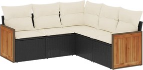 vidaXL Set mobilier de grădină cu perne, 5 piese, negru, poliratan