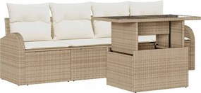vidaXL Set de canapele pentru grădină cu pernă 5 pcs Bej Poli Rattan