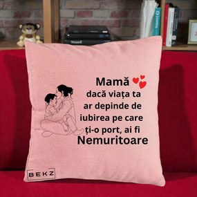 Cadou pentru Mama - Perna Personalizata Mama Nemuritoare Kawaii, 40x40 cm, Roz, Husa Detasabila, Perna Inclusa, BEKZ®