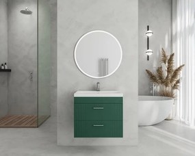 Set dulap baza suspendat verde cu 2 sertare si lavoar alb Drop Lines Diana 60 cm