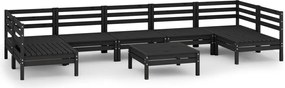 vidaXL Set mobilier relaxare grădină, 8 piese, negru, lemn masiv pin