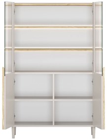 Vitrină Amilio 100 cm pentru living - cashmere / stejar uleiat / mânere stejar deschis