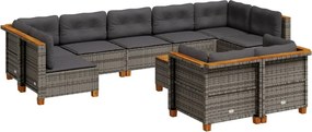 vidaXL Set mobilier de grădină cu perne, 10 piese, gri, poliratan