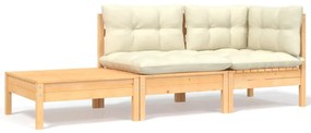 vidaXL Set mobilier grădină cu perne crem, 3 piese, lemn masiv de pin