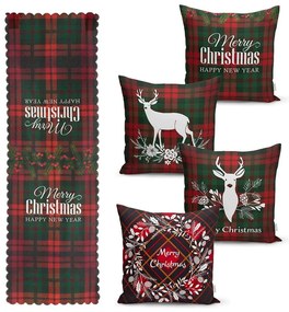 Set 4 fețe de pernă și un napron de masă cu model de Crăciun Minimalist Cushion Covers Tartan Christmas