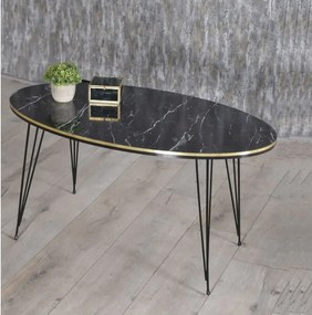 Măsuță de cafea ovală auriu negru, 90x50x43 cm, 20153