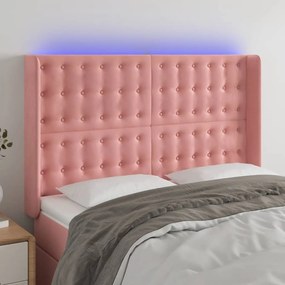 3124535 vidaXL Tăblie de pat cu LED, roz, 147x16x118/128 cm, catifea