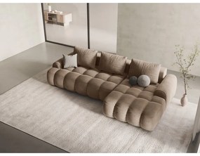 Colțar maro deschis extensibil/cu spațiu de depozitare cu tapițerie din catifea (cu colț pe partea dreaptă/cu șezlong) Linz – Cosmopolitan Design