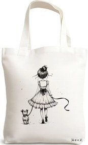Sacosa de Panza pentru Cumparaturi, Geanta Tote, model Bow & Go 2 38 x 34.5 cm, Alba, BEKZ®