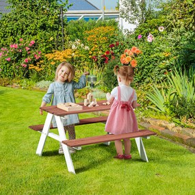 Outsunny Set Masă de Picnic pentru Copii, Masă și Băncuțe din Lemn, Mobilier de Grădină pentru Copii, Jocuri de Exterior, Vârsta 3-8 Ani, Maro | Aosom Romania