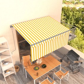 vidaXL Copertină retractabilă automat cu stor, galben &amp; alb, 3x2,5 m