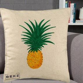 Perna Decorativa Ananas Tropical, 40x40 cm, Bej, Husa Detasabila, Perna Inclusa, BEKZ®