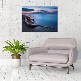Tablou pe sticlă cu plaja în apus de soare (70x50 cm)