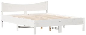 3216367 vidaXL Cadru de pat cu tăblie, alb, 150x200 cm lemn masiv pin