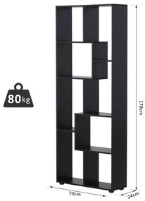 HOMCOM Bibliotecă cu rafturi Zig-zag Design Contemporan 70L x 24l x 178Î cm Panouri Particule negru | Aosom Romania