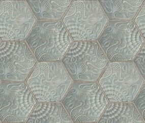 Tapet personalizabil Hexagon Tiles, Jade, Rebel Walls, 5 mp / rola