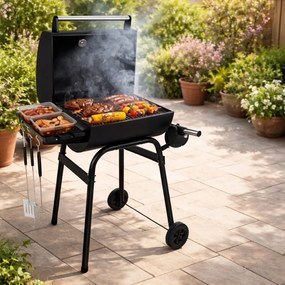 Grătar mare pentru grătar cu cărbuni, cu capac și termometru